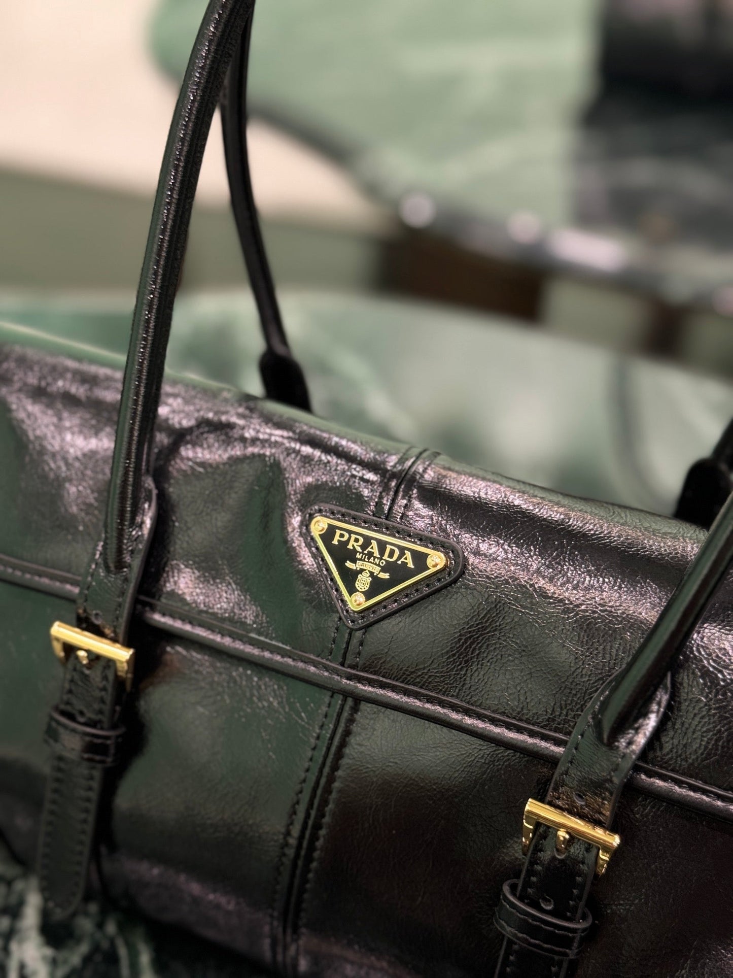 PRADA HANDBAG 31 IN BLACK OIL WAX LAMBSKIN
