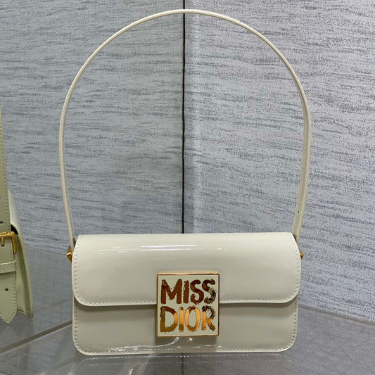 DIOR FLAP BAG 18 IN WHITE PATENT CALFSKIN