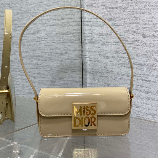 DIOR FLAP BAG 18 IN WHEAT TAN PATENT CALFSKIN