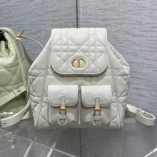 DIOR SMALL 23 CARO BACKPACK IN WHITE MACROCANNAGE LAMBSKIN