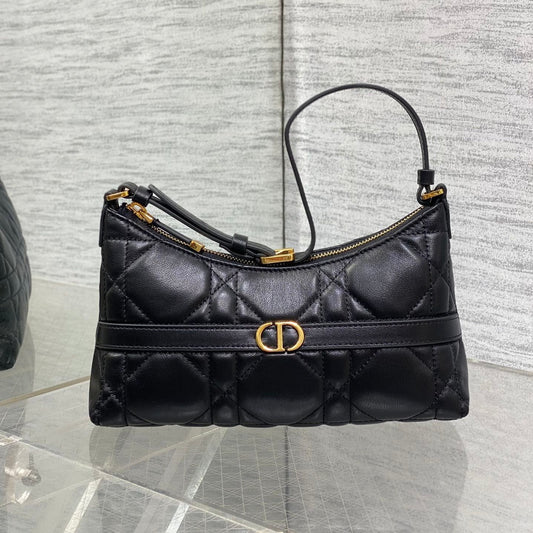 DIOR MISS CARO CIGALE MINI 24 BAG IN BLACK MACROCANNAGE LAMBSKIN
