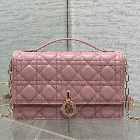 DIOR MINI BAG 24 IN ROSE PINK PATENT CANNAGE CALFSKIN