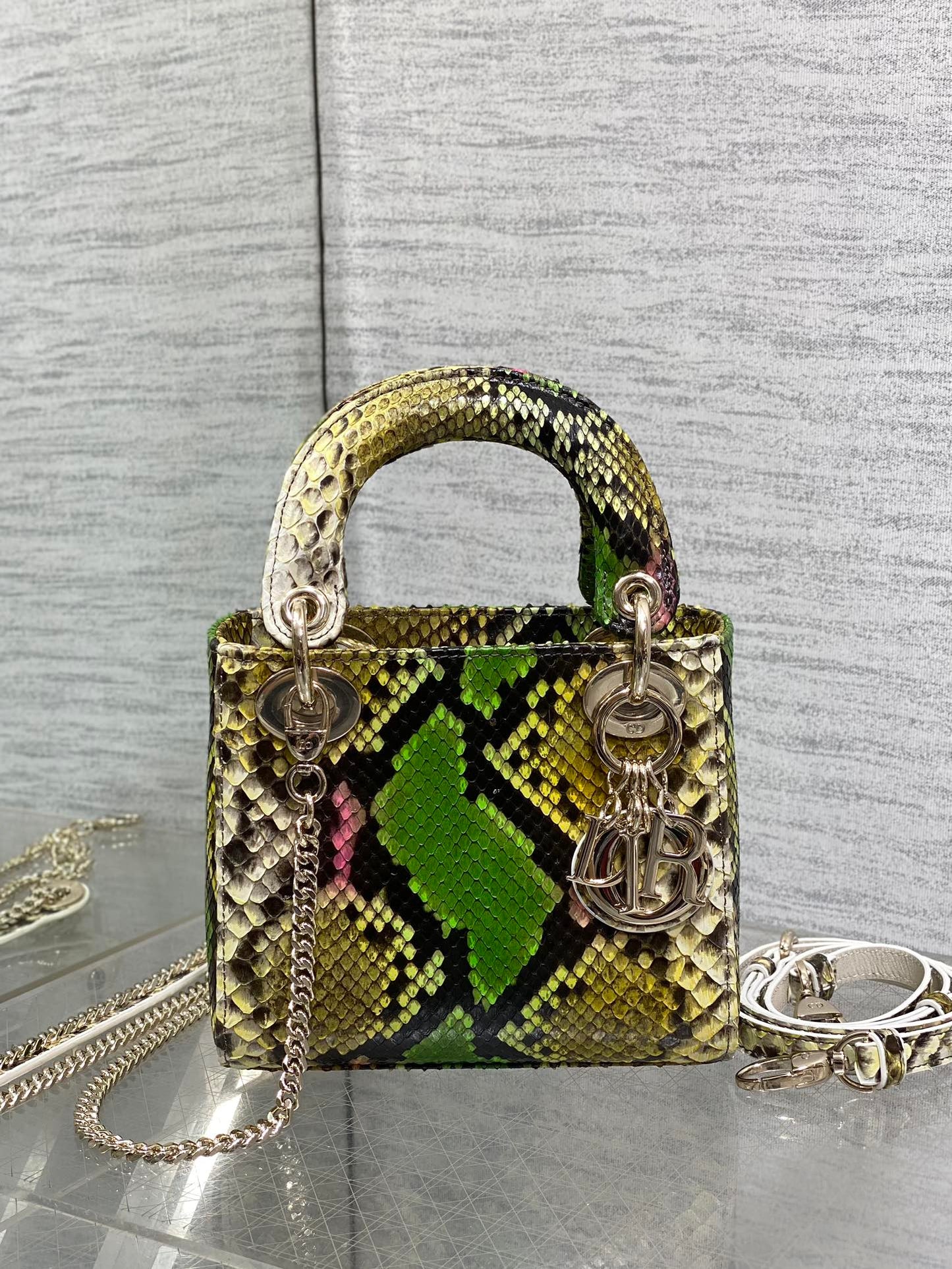 DIOR MINI 17 LADY BAG IN COLORFUL SNAKESKIN PATTERN LAMBSKIN 225975