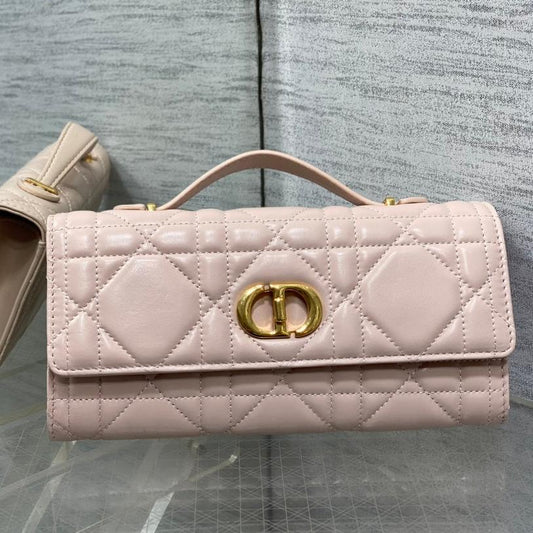 DIOR MISS CARO TOP HANDLE POUCH 24 IN PALE PINK MACROCANNAGE LAMBSKIN