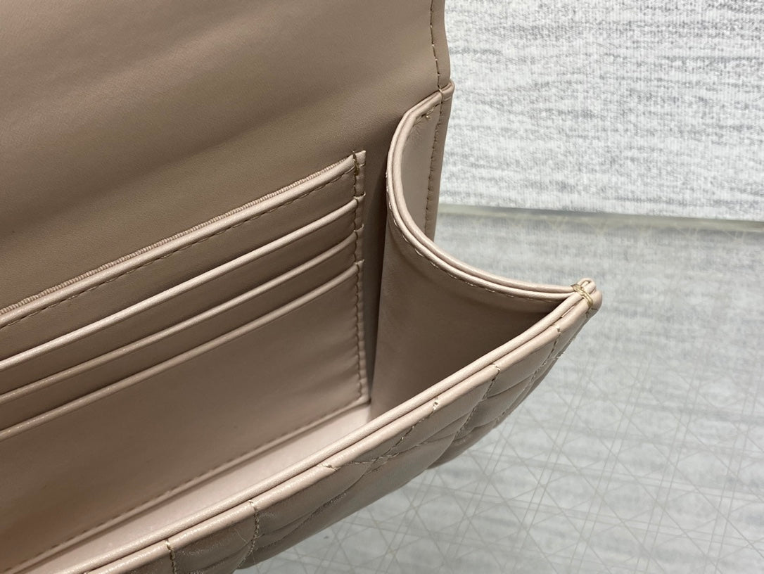 DIOR MISS CARO TOP HANDLE POUCH 24 IN BISQUE BEIGE MACROCANNAGE LAMBSKIN