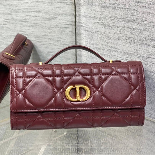 DIOR MISS CARO TOP HANDLE POUCH 24 IN TERRACOTTA RED MACROCANNAGE LAMBSKIN