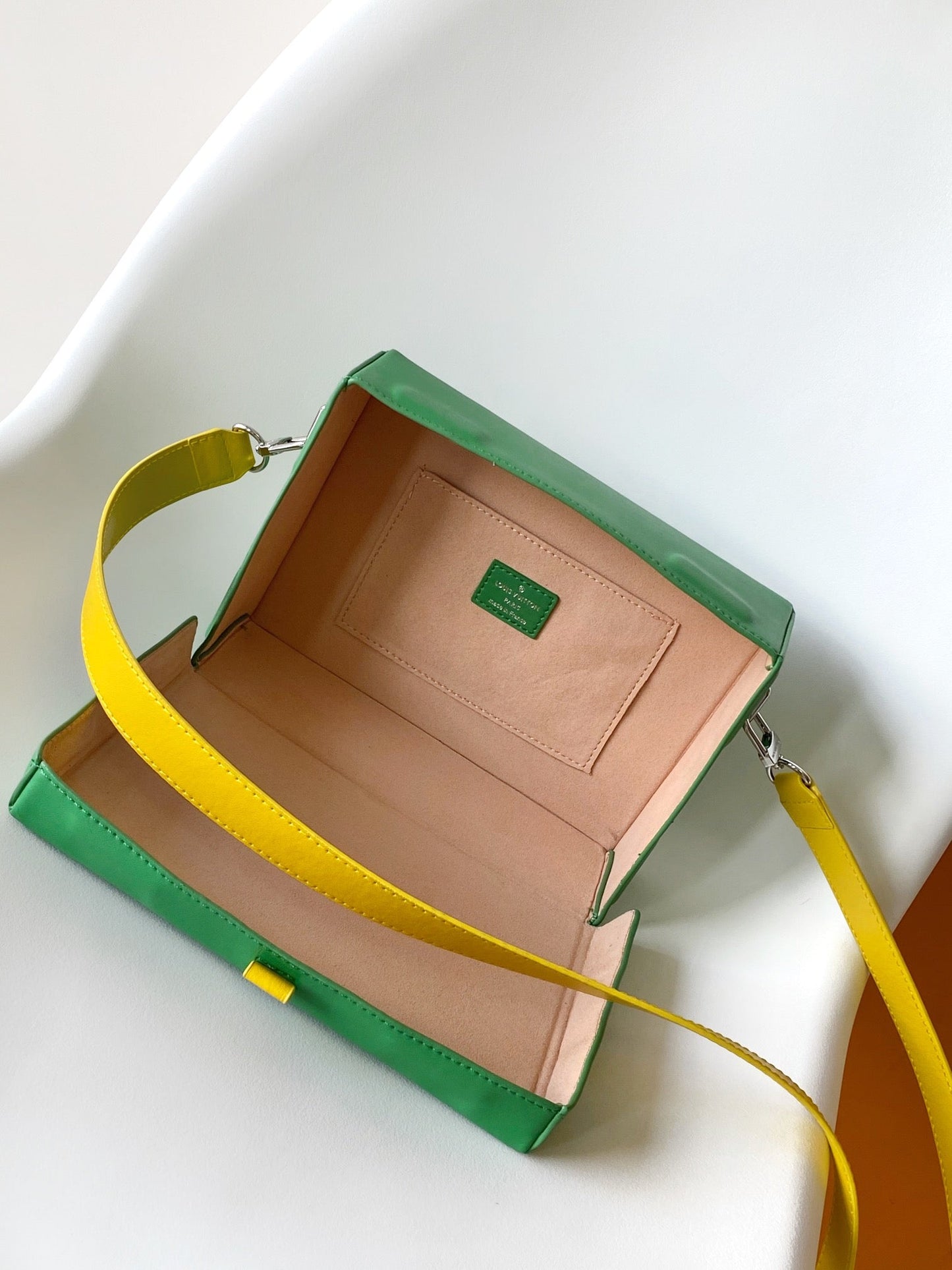 LOUIS VUITTON SHOPPER BAG 23 IN GREEN YELLOW CALFSKIN EMBROIDERED LOGO