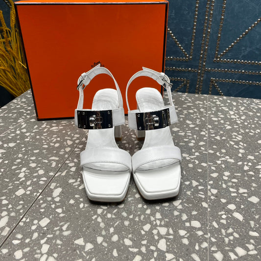 HERMES ILONA SANDAL 95 WHITE CALFSKIN