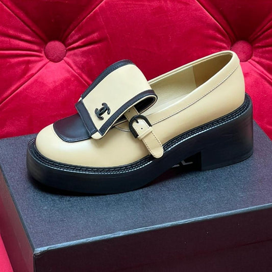 CHANEL MOASIN LOAFER IN YELLOW CREAM MIX BLACK LAMBSKIN