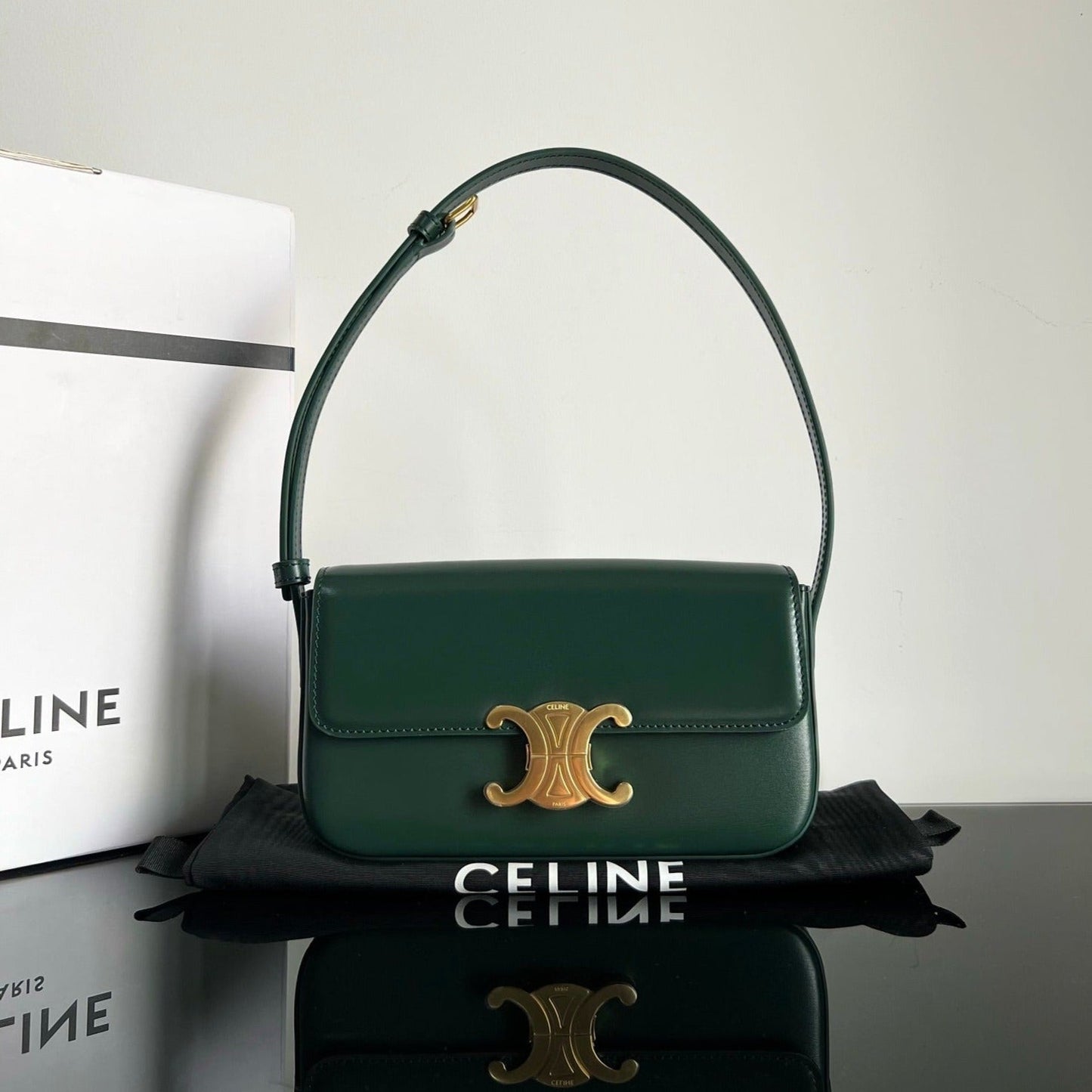 CELINE TRIOMPHE 20 DARK GREEN CALFSKIN