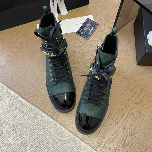 CHANEL ALPHABET MARTIN BOOTS IN FOREST GREEN LAMBSKIN