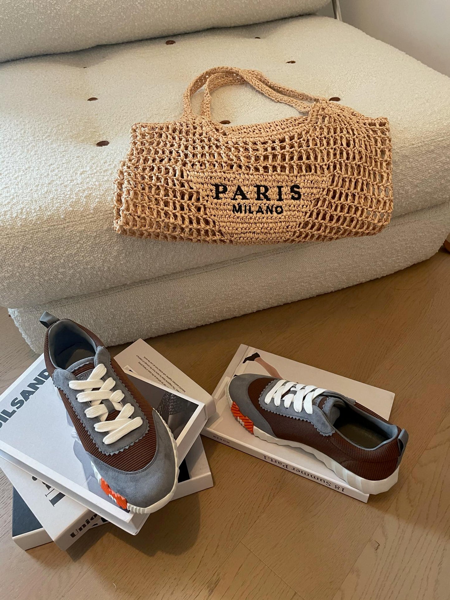 HERMES BOUNCING SNEAKERS GRAY MIX BROWN CALFSKIN