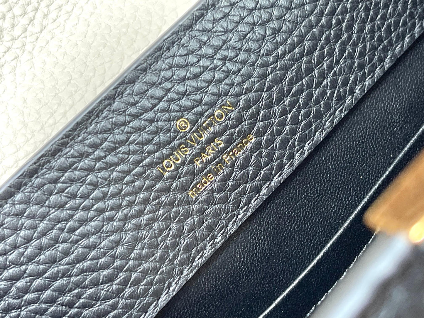 LOUIS VUITTON CAPUCINES BB 27 IN BLACK MIX WHITE TAURILLON GOLD HARDWARE