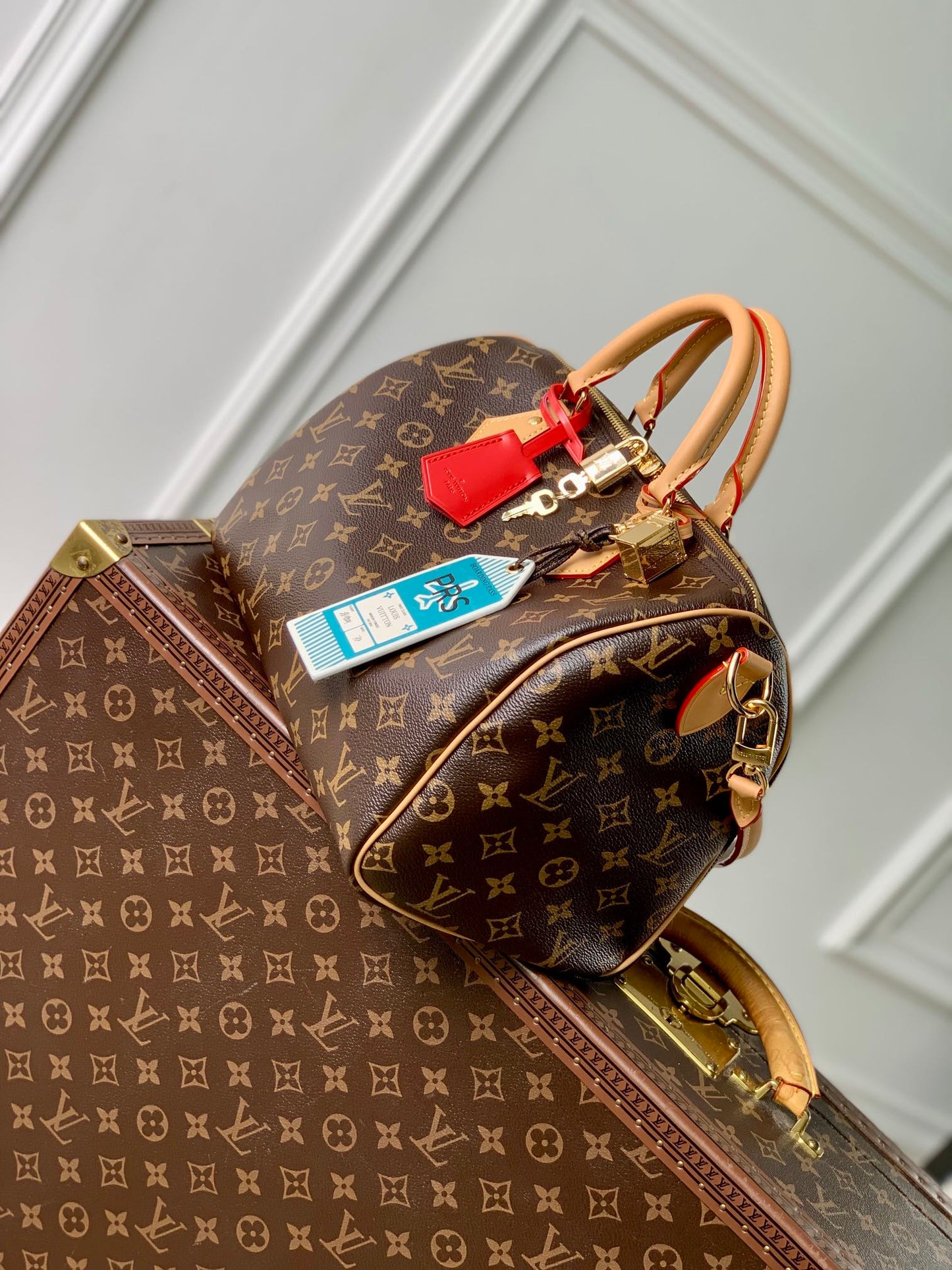 LOUIS VUITTON SPEEDY 30 SOFT CRAFTY IN BROWN MONOGRAM CALFSKIN RED TAG