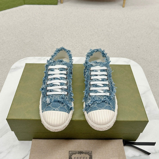GUCCI TRAINER SCALLOPED TOE BLUE DENIM