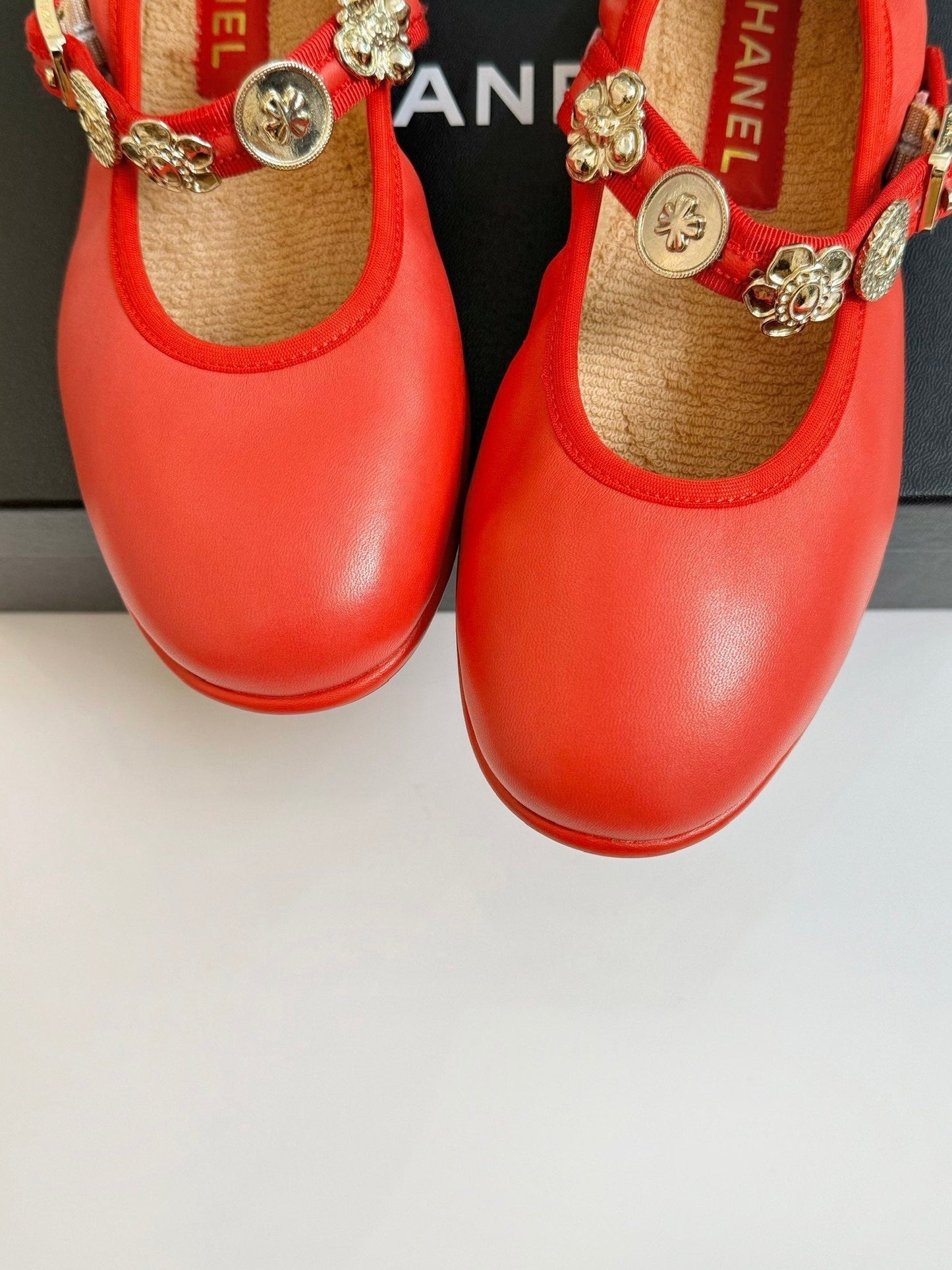 CHANEL MARY JANE SHOES ROSE RED SHEEPSKIN