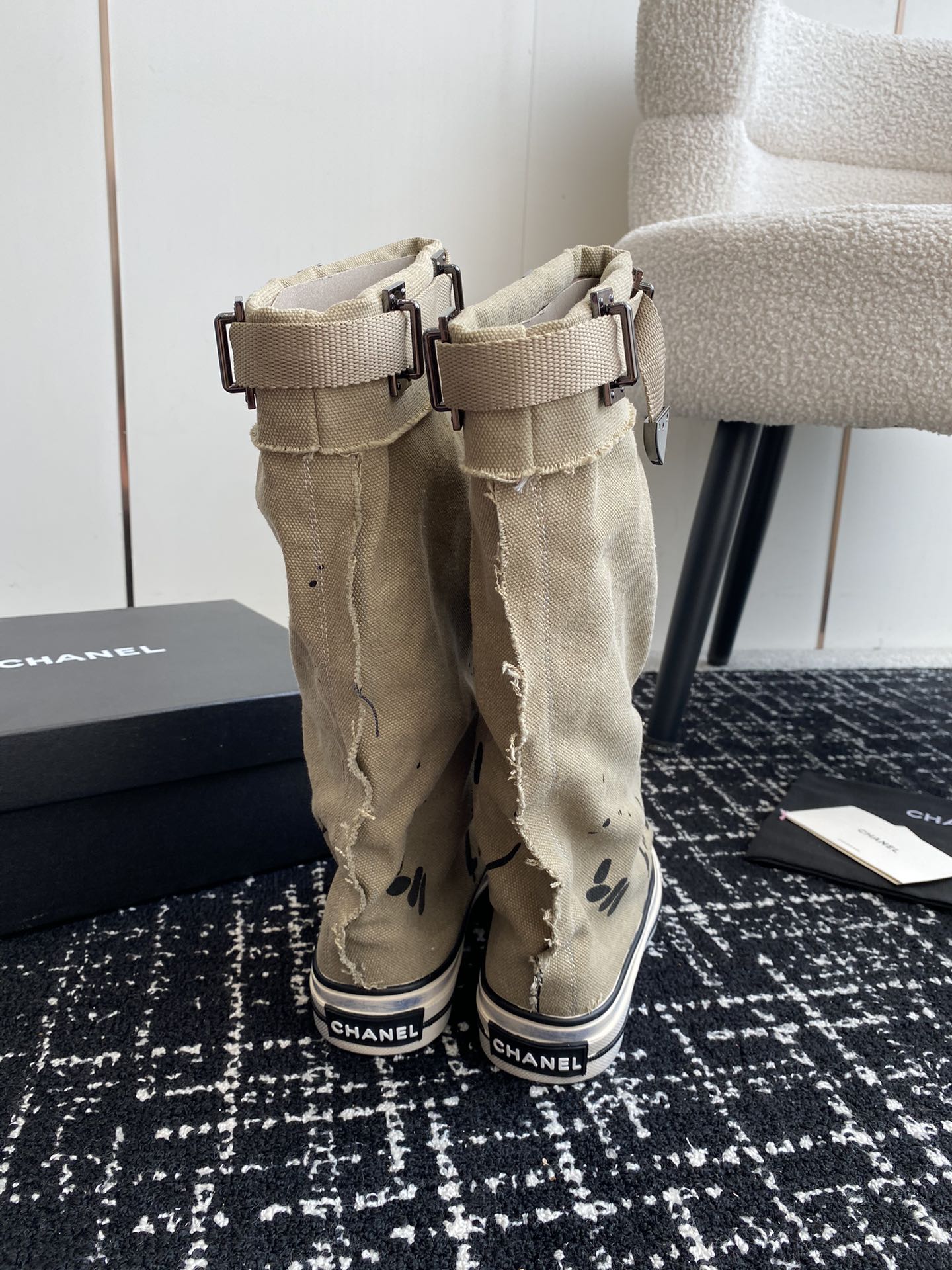 CHANEL HIGH BOOTS IN TORTILLA BROWN CANVAS