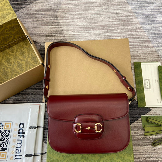 GUCCI HORSEBIT 1955 SHOULDER BAG 25 IN WINE RED LAMBSKIN GOLD HARDWARE