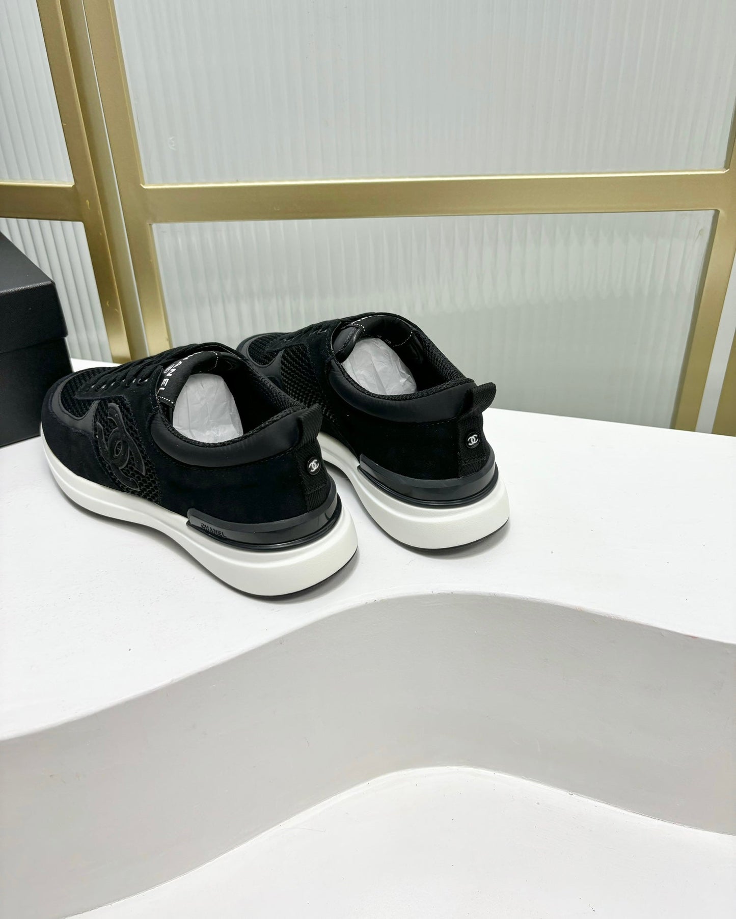 CHANEL SNEAKER IN BLACK SUEDE AND BREATHABLE MESH