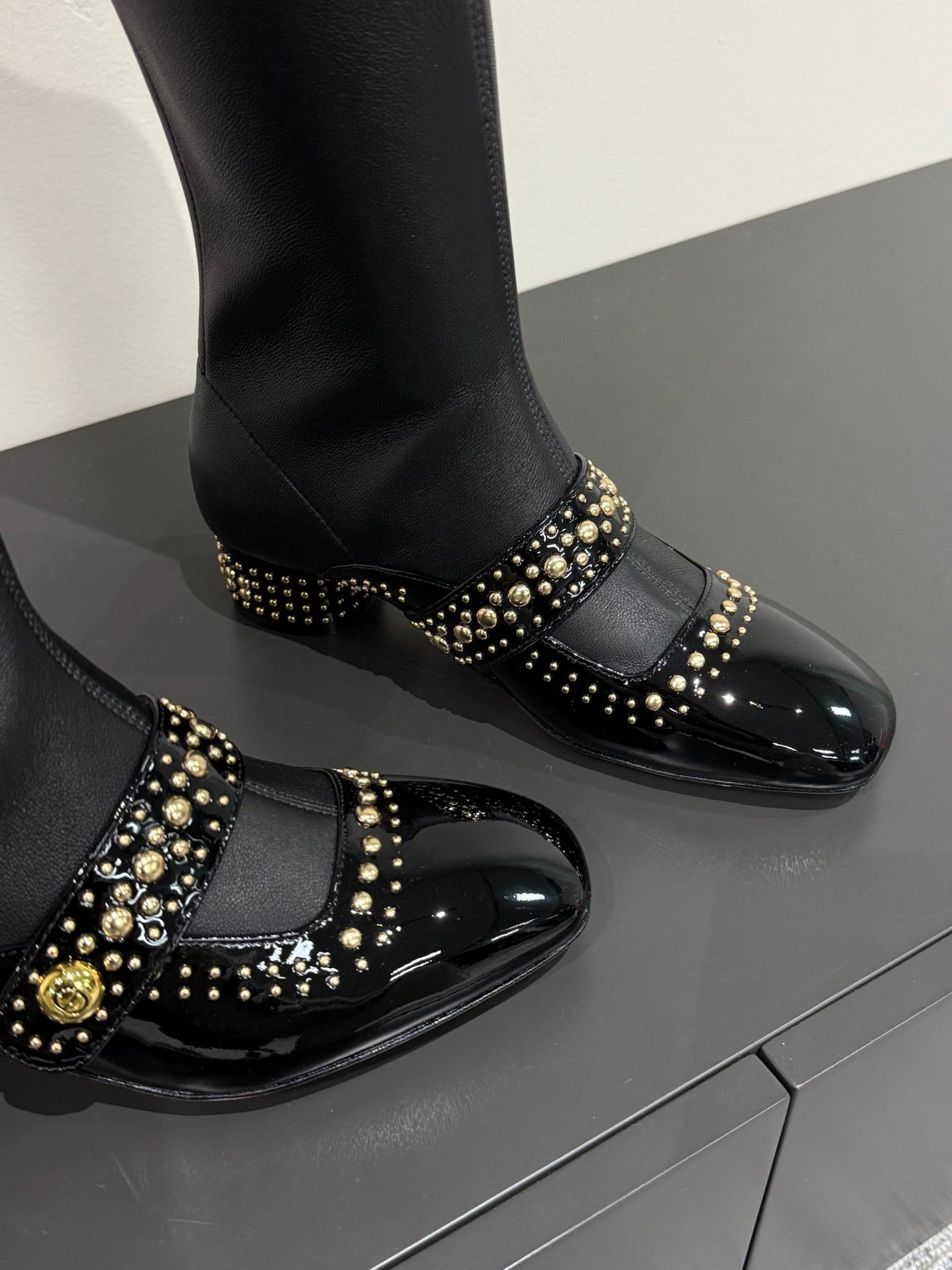 DIOR BELLE-D HEELED BOOT BLACK PATENT CALFSKIN