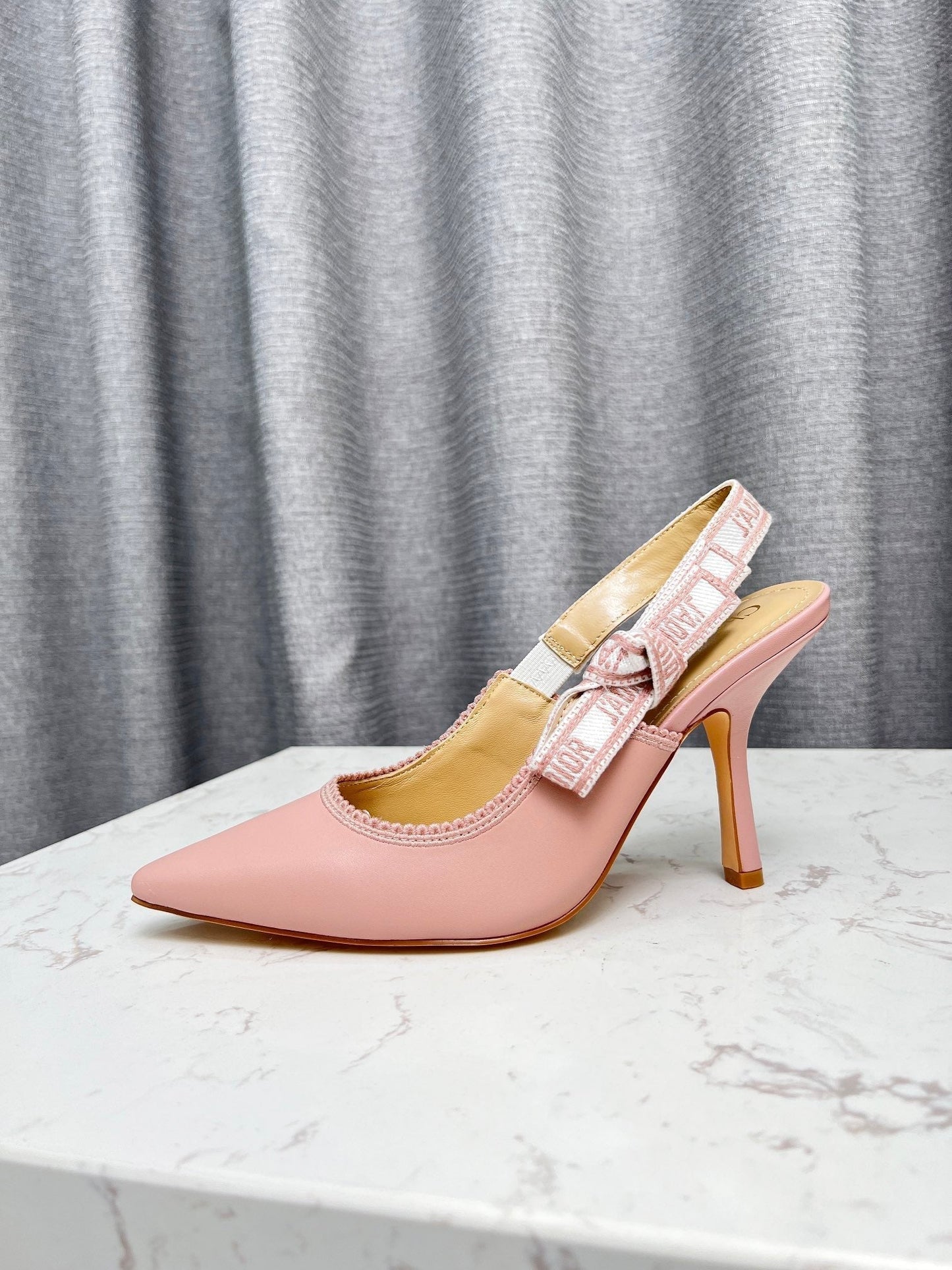 DIOR J'A SLINGBACK PUMP LIGHT PINK CALFSKIN AND EMBROIDERED FABRIC 10 CM