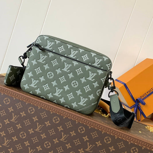 LOUIS VUITTON TRIO MESSENGER BAG 25 IN GREEN MONOGRAM SHADOW CALFSKIN