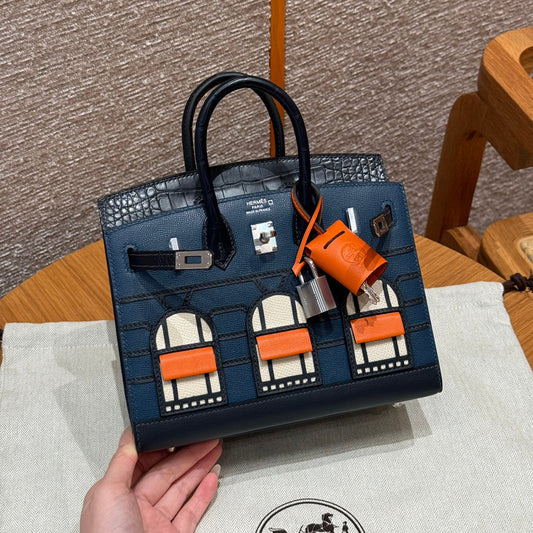 HERMES BIRKIN FAUBOURG TOUCH 20 IN NAVY BLUE CALFSKIN WITH SILVER HARDWARE