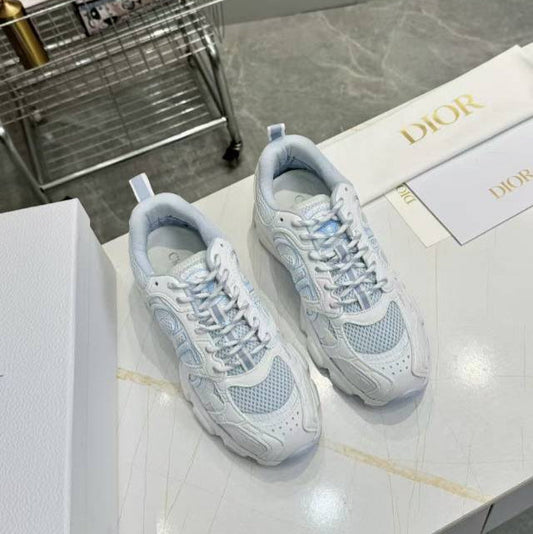 DIOR CD CHORONO SNEAKER IN WHITE AND LIGHT BLUE MESH