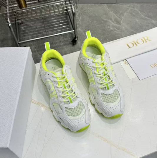 DIOR CD CHORONO SNEAKER IN WHITE AND LIGHT GREEN MESH