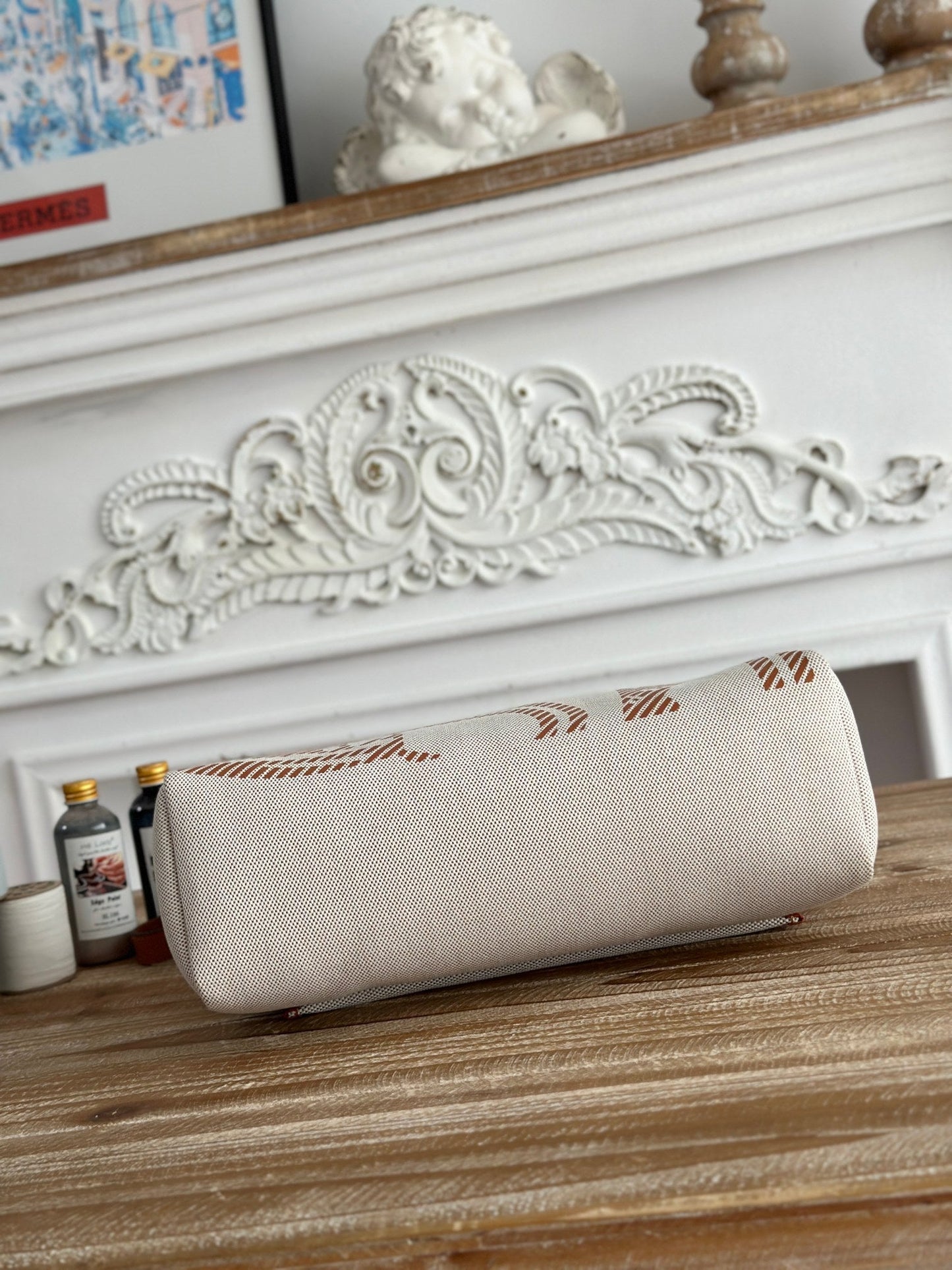 HERMES BOLSO HERBAG ZIP 31 RETOURNE BAG IN OFF-WHITE MIX BROWN H VIKING CANVAS AND COWHIDE
