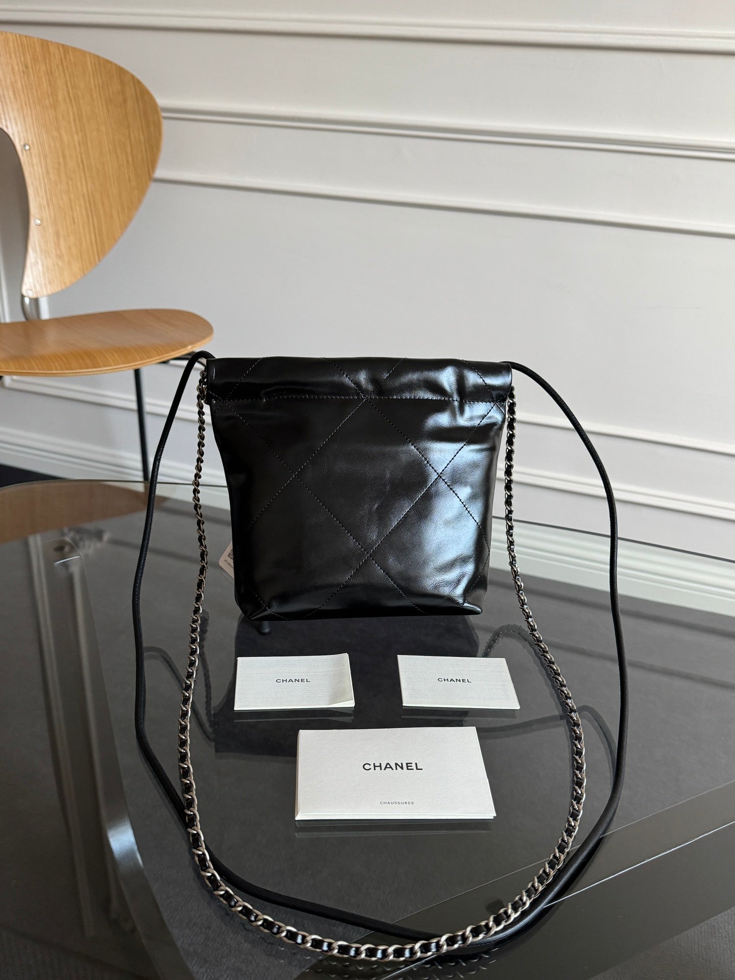 CHANEL MINI HOBO HANDBAG 20 IN BLACK CALFSKIN SILVER-TONE HARDWARE