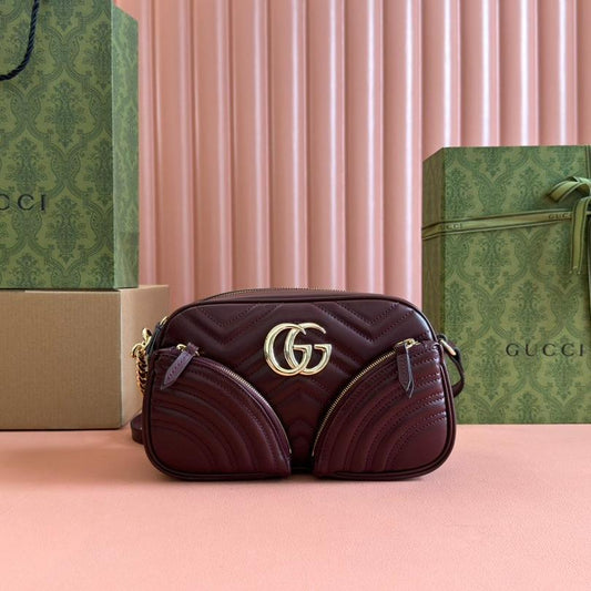 GUCCI MARMONT SMALL SHOULDER BAG 24 IN WINE RED CALFSKIN GOLD HARDWARE