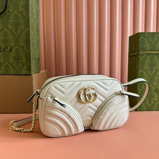 GUCCI MARMONT SMALL SHOULDER BAG 24 IN WHITE CALFSKIN GOLD HARDWARE