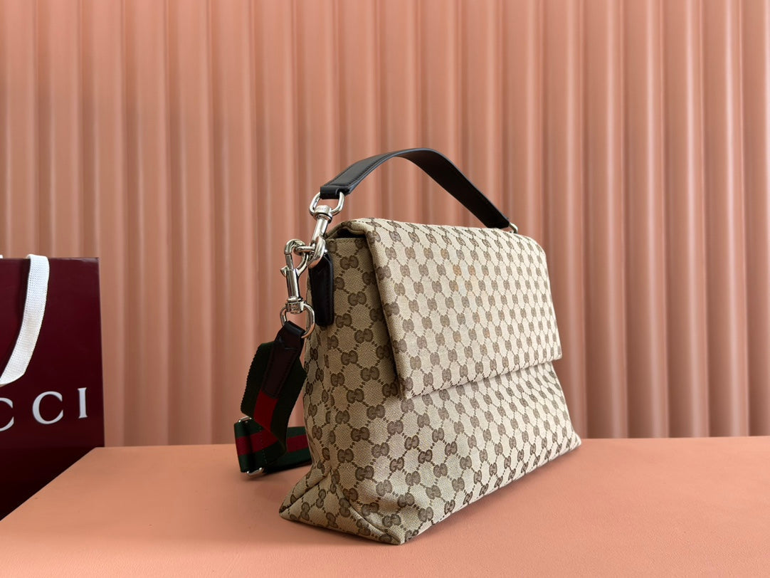 GUCCI LARGE CROSSBODY BAG 36 IN BEIGE AND DARK BROWN CANVAS MONOGRAM LOGO