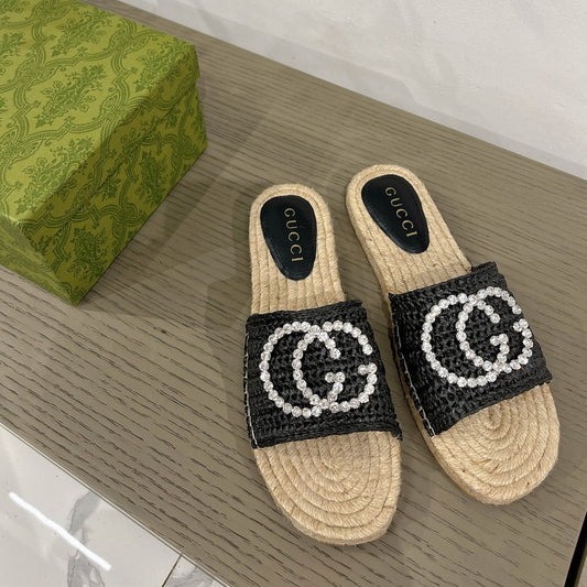 GUCCI INTERLOCKING G ESPADRILLE BLACK FABRIC
