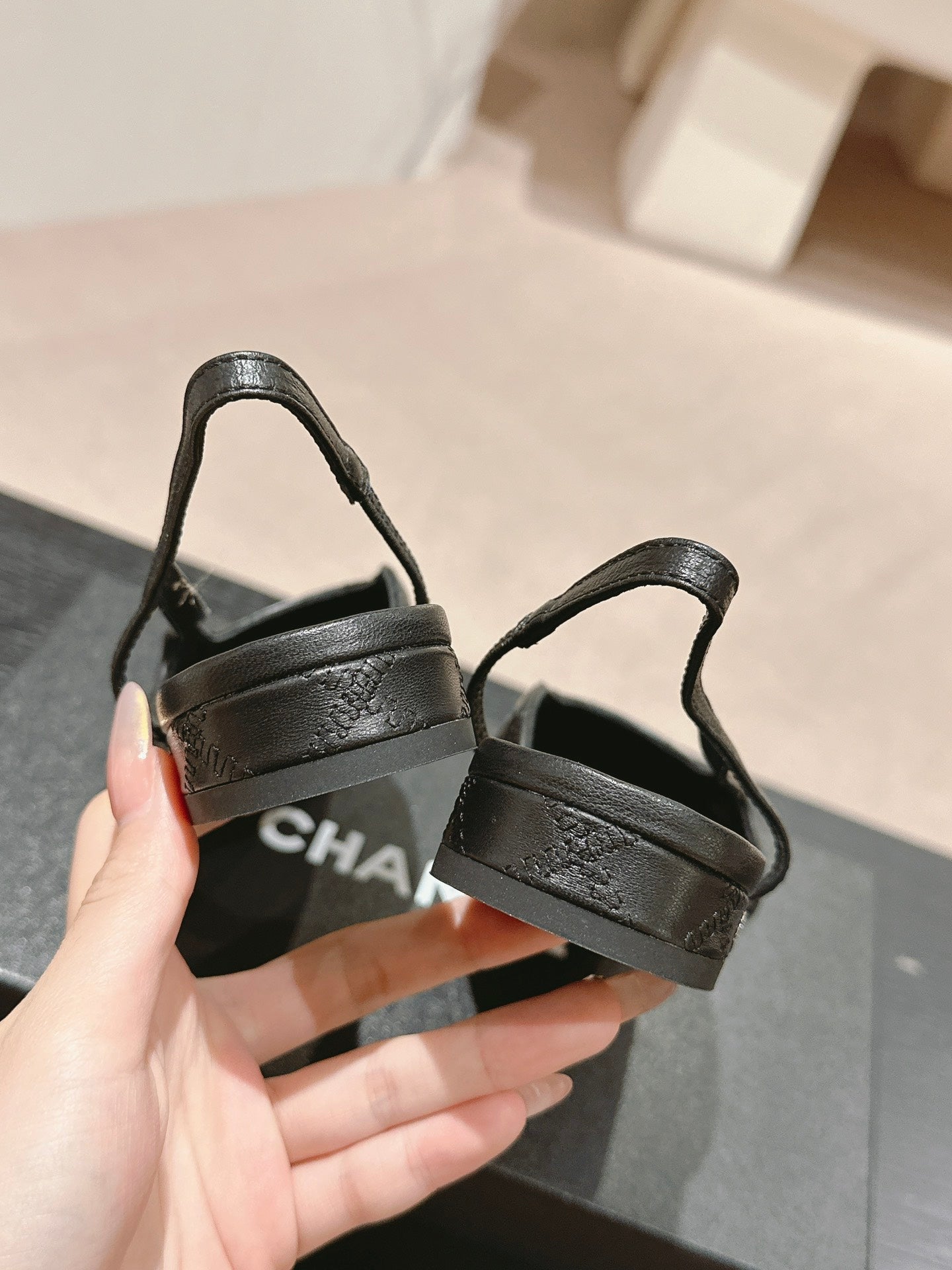 CHANEL SLINGBACKS IN BLACK LAMBSKIN AND SATIN