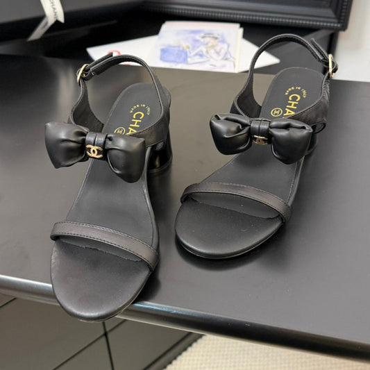 CHANEL MID HEEL 45 MM SANDALS IN BLACK CALFSKIN