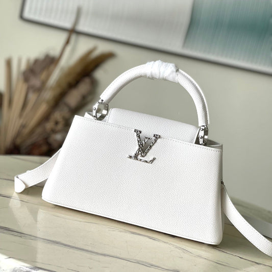 LOUIS VUITTON CAPUCINES EAST-WEST 33 IN WHITE CALFSKIN SILVER HARDWARE