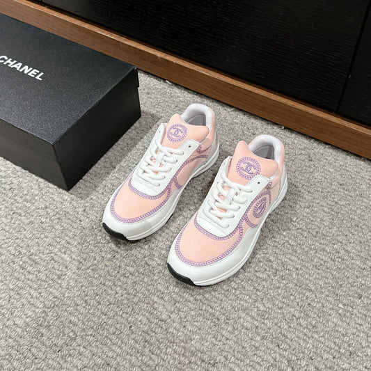 CHANEL CLASSIC TRAINER IN LIGHT PINK MIX WHITE FABRIC