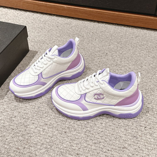 CHANEL CLASSIC SNEAKER IN WHITE MIX IRIS PURPLE LAMBSKIN