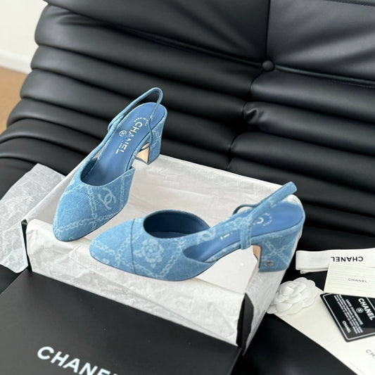 CHANEL CLASSIC HIGH SLINGBACK CERULEAN BLUE CALFSKIN
