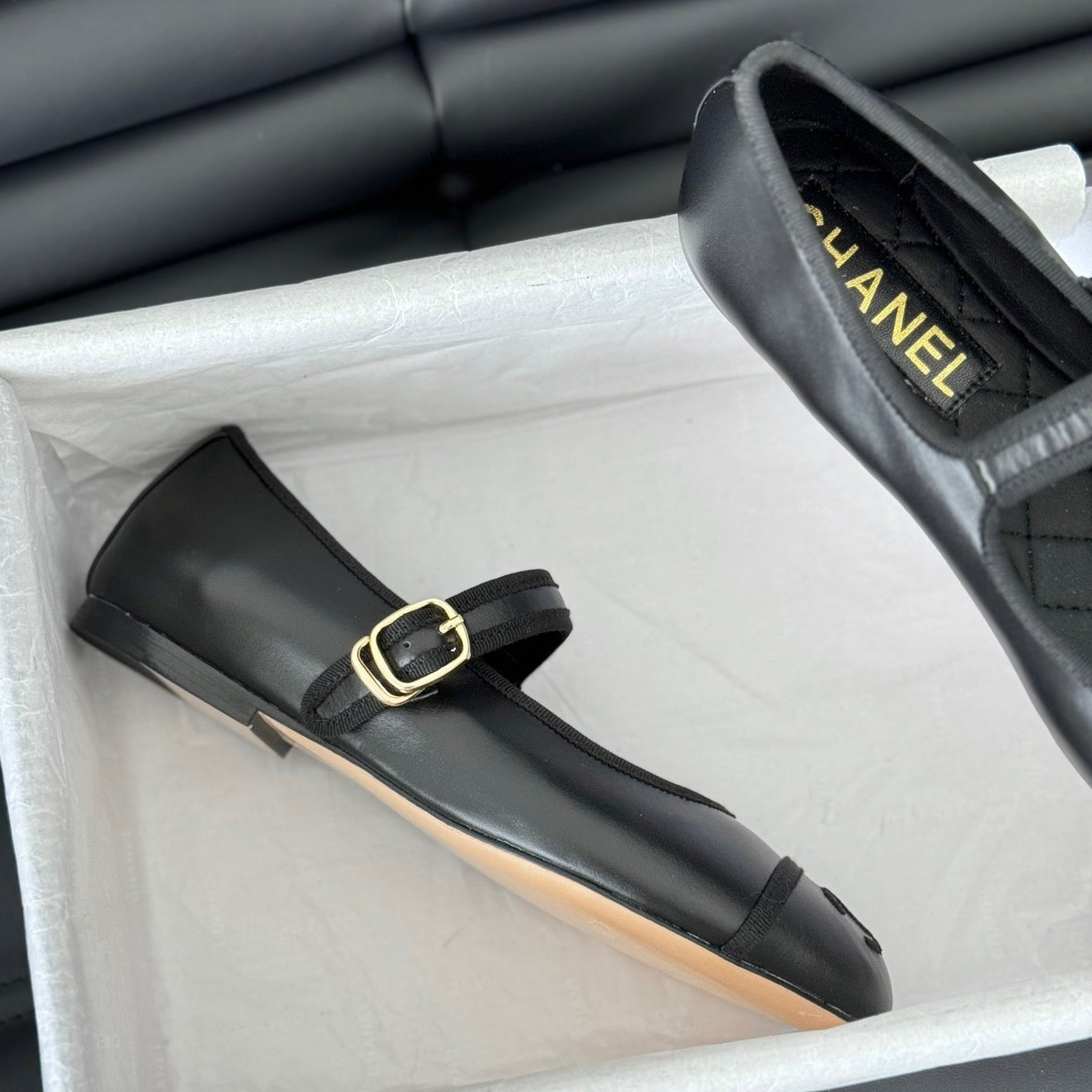 CHANEL Double C Marry Jane Shoes Black Lambskin