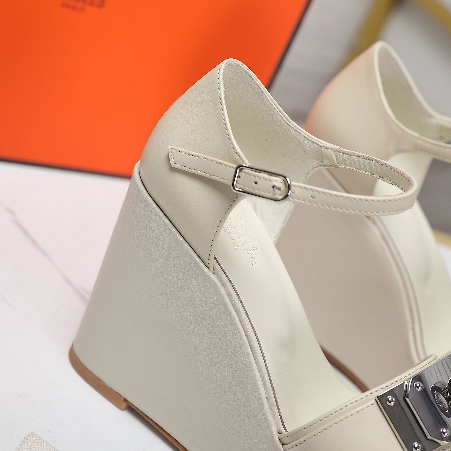 HERMES WEDGES SANDALS SNOW LAMBSKIN