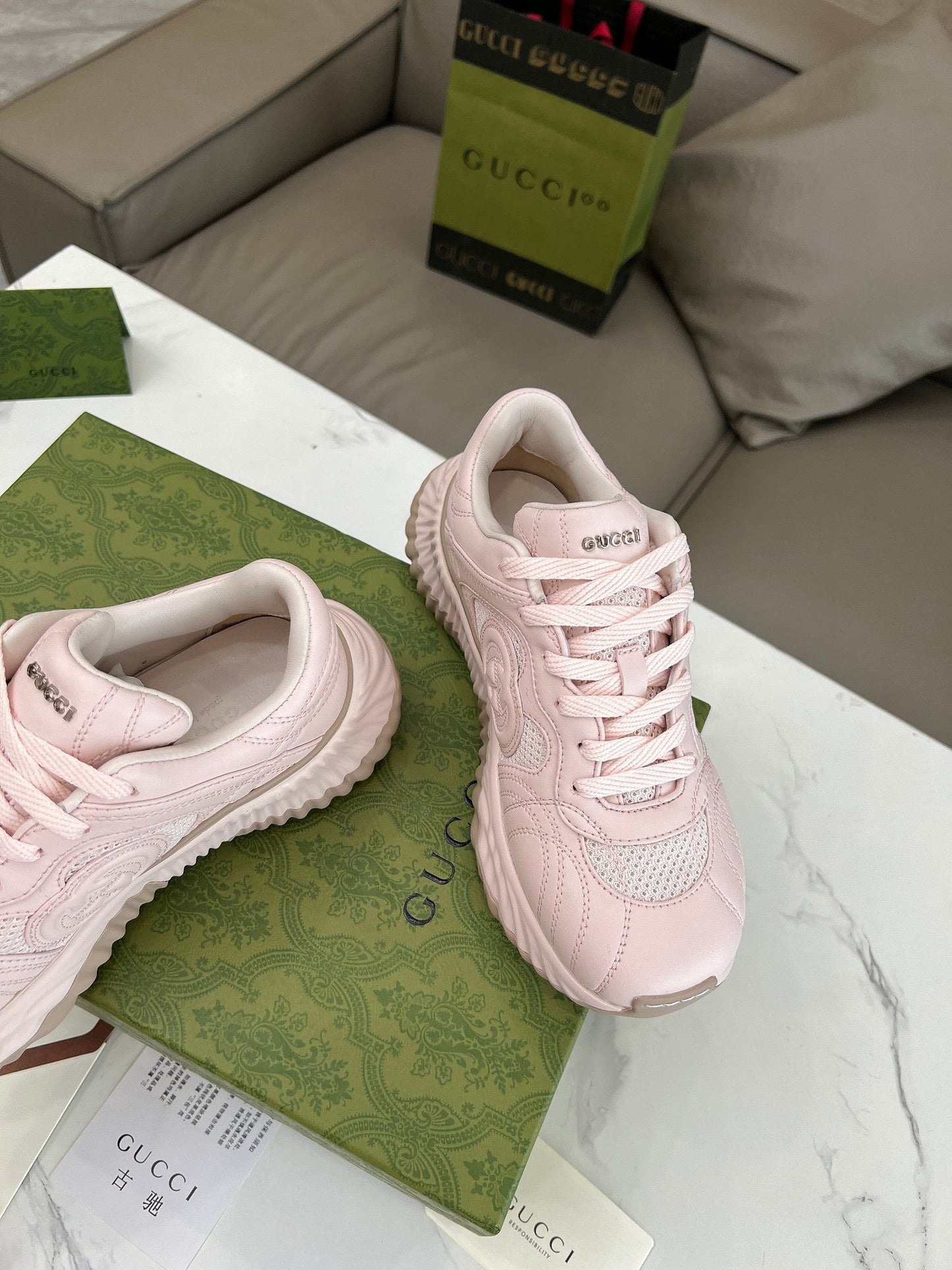 GUCCI RIPPLE TRAINER LIGHT PASTEL PINK LAMBSKIN