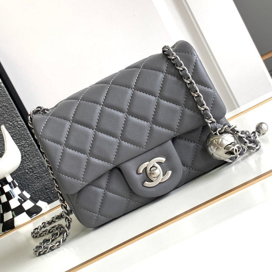 CHANEL SMALL 17 FLAP BAG IN DARK GREY CALFSKIN