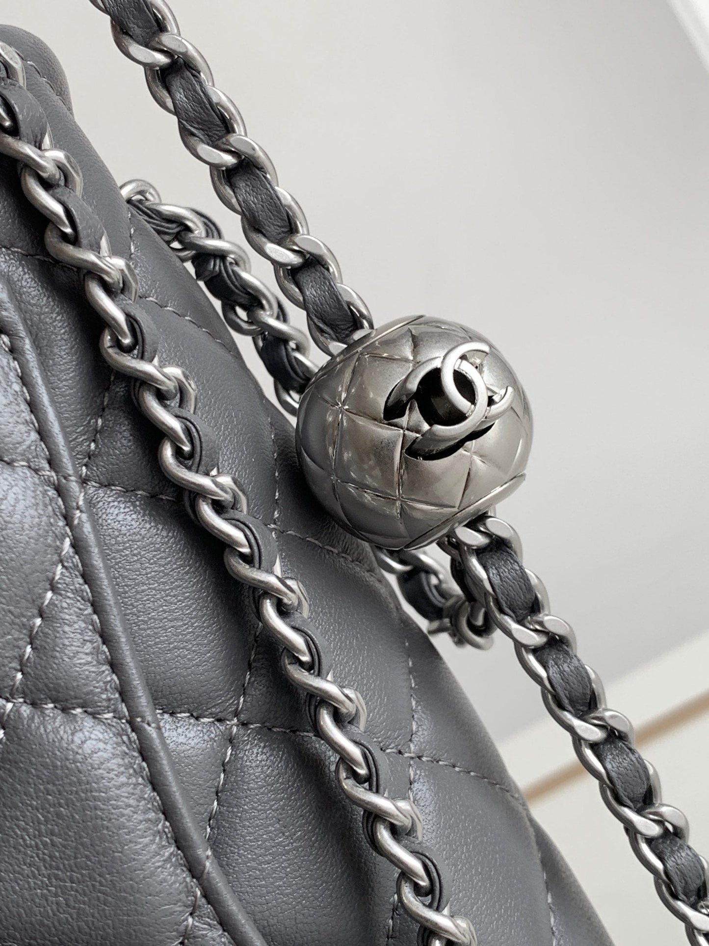 CHANEL MINI 20 FLAP BAG IN DARK GREY CALFSKIN