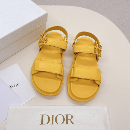 DIOR BACK-STRAP SANDALS 25S IN YELLOW CALFSKIN WITH GOLD HARDWARE