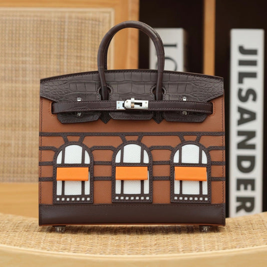 HERMES BIRKIN FAUBOURG TOUCH 20 IN CHOCOLATE MIX BRONZE BROWN CALFSKIN WITH SILVER HARDWARE