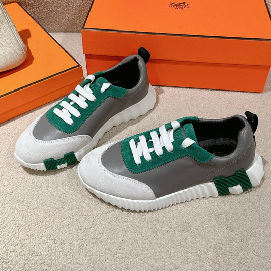 HERMES MAINLAND SNEAKER IN PALE GRAY SUEDE AND MOUSE GRAY CALFSKIN