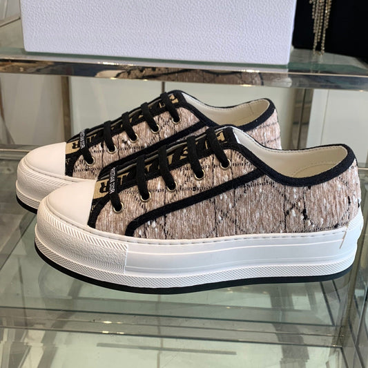 DIOR WALK'N PLATFORM SNEAKER BEIGE AND BLACK CANNAGE TWEED